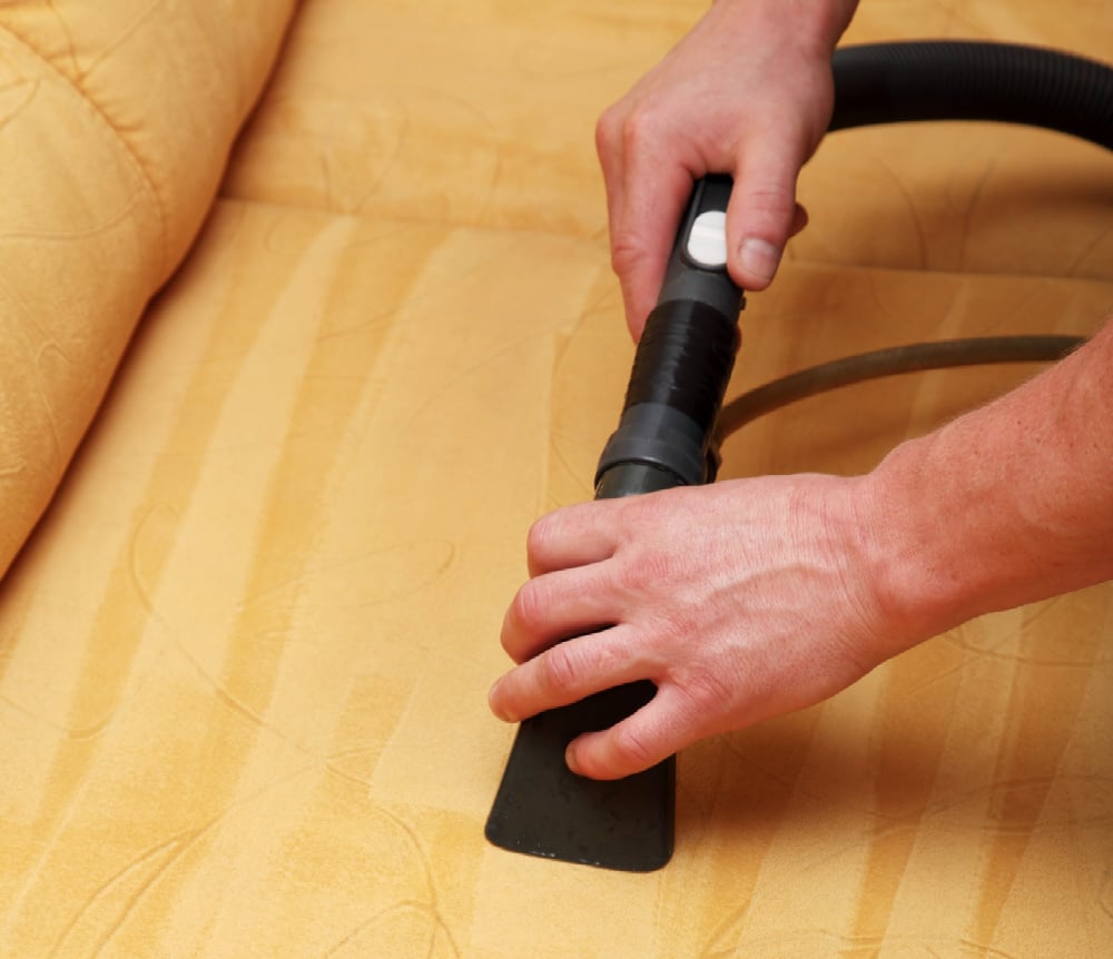 Professional cleaning of the upholstery on a sofa